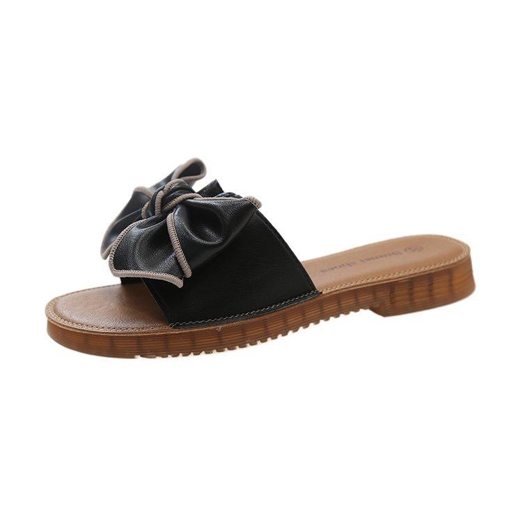 Sandals female summer soft sole flat heel fairy wind bow women's shoes beach travel vacation wear Internet celebrity soft leather sandals