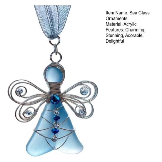 Handgemachter Seeglas-Engel-Ornament Küstenweihnachten Seeglas-Kunst Andenken Drahtumwickelter Engel Weihnachtsbaumschmuck für Feiertags-Heimdeko