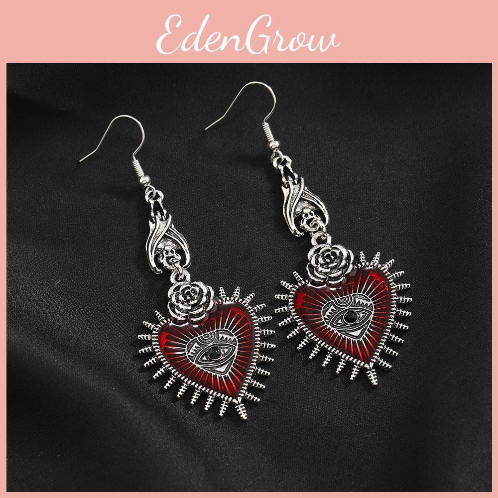 Heart Gothic Retro Earrings With Bloodshot Eye And Bat Motif For Punk Enthusiasts Fashion