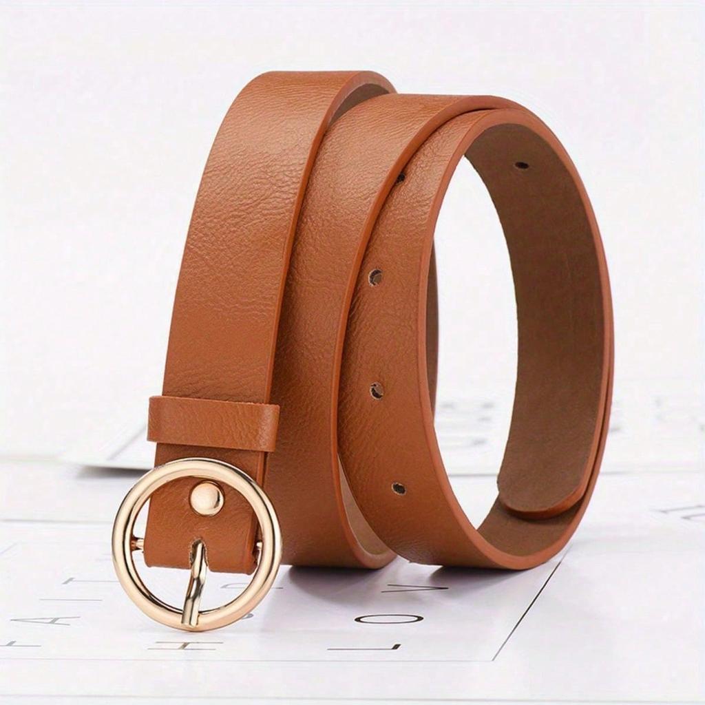 Women'S Belt Round Buckle Belt With Jeans Cargo Pants Skirt Thin Belt Soft Pu Belt Belt