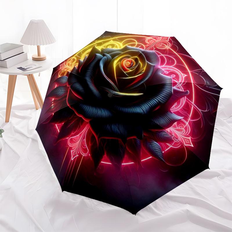 1pc Neon Rose Mandala Artwork Umbrella with Plastic Handle,Suitable for All Seasons Home Travel Outdoor UmbrellaDD127
