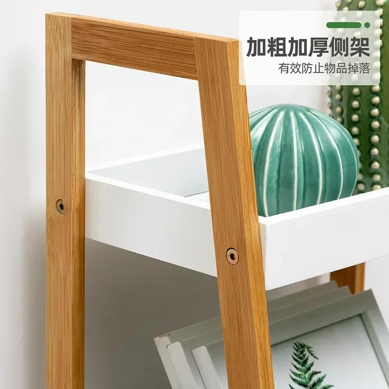 Bathroom Standing Shelf Bathroom Vanity Floor Standing Shelf Storage Bamboo Ladder Bookshelf 4 Tier Shelf Wood Organizer Rack