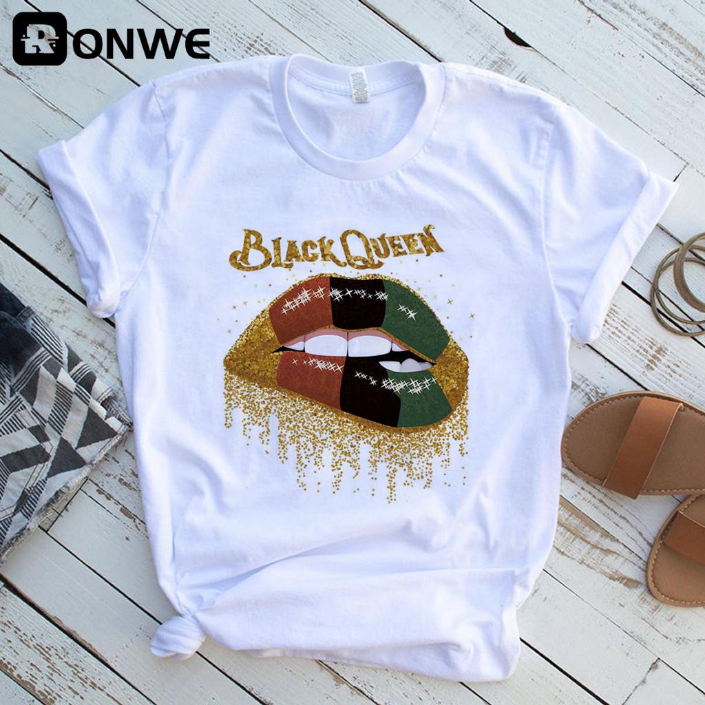 Women Black Queen White Print T Shirt Girl Harajuku 90S Clothes Female Summer Tops Tee Drop