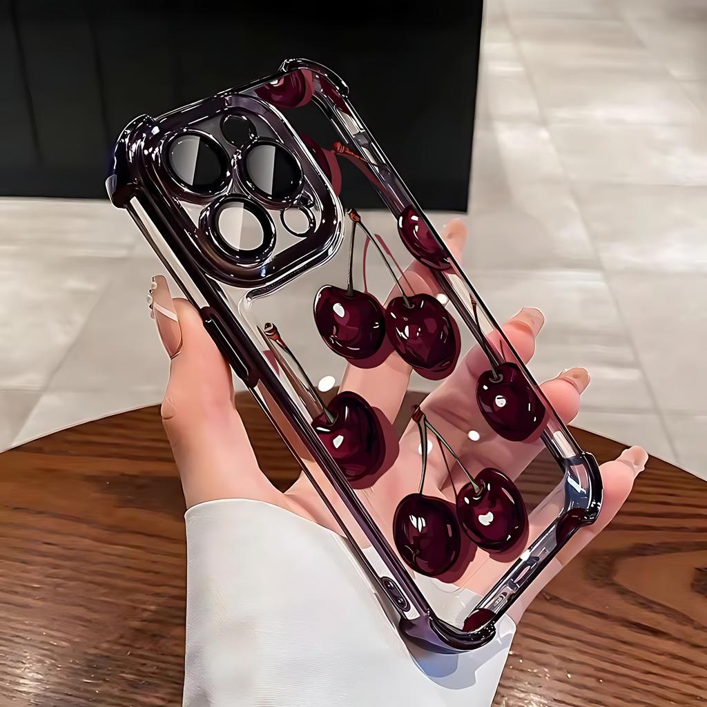 Red Cherry Plating Phone Case For Xiaomi Redmi 15 A3 15C 14C 13C K50 A1 Note 15 14 13 12 12s Pro Plus 4G 5G Anti Fall Airbag