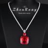 Luxury Simulated Pigeon Blood Ruby Jewelry Set Full Diamond Necklace Earrings Wedding Bride Party