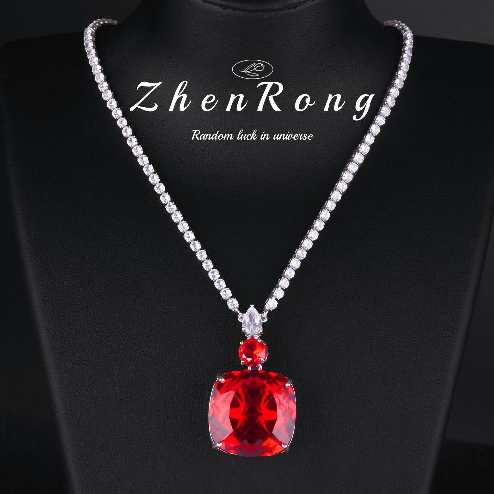 Luxury Simulated Pigeon Blood Ruby Jewelry Set Full Diamond Necklace Earrings Wedding Bride Party