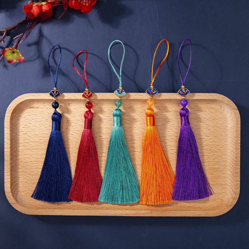 10cm Polyester Silk Tassels Auspicious Clouds Cap Fringe for DIY Crafts Bag Clothing Accessories Curtains Home Decoration 5PCS