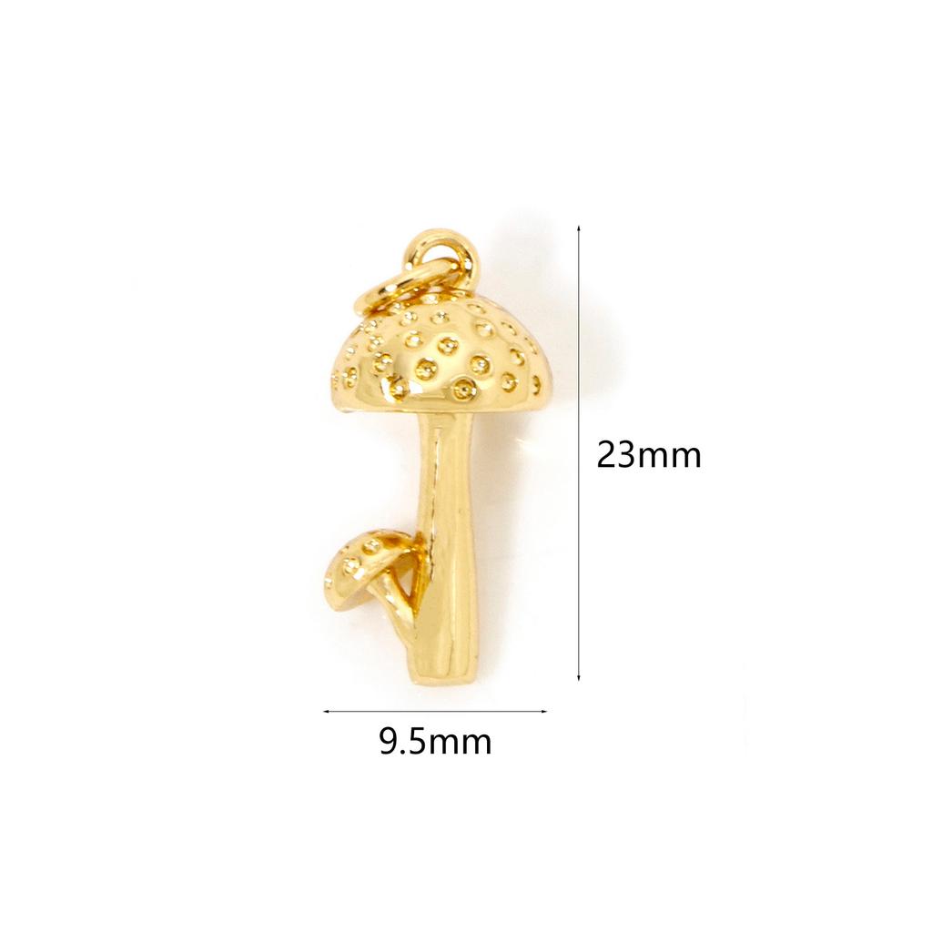 5 Piece Brass Charms 18K Real Gold Plated Mushroom 3D Pendants For DIY Necklace Bracelet Jewelry Making 23mm X 9.5mm