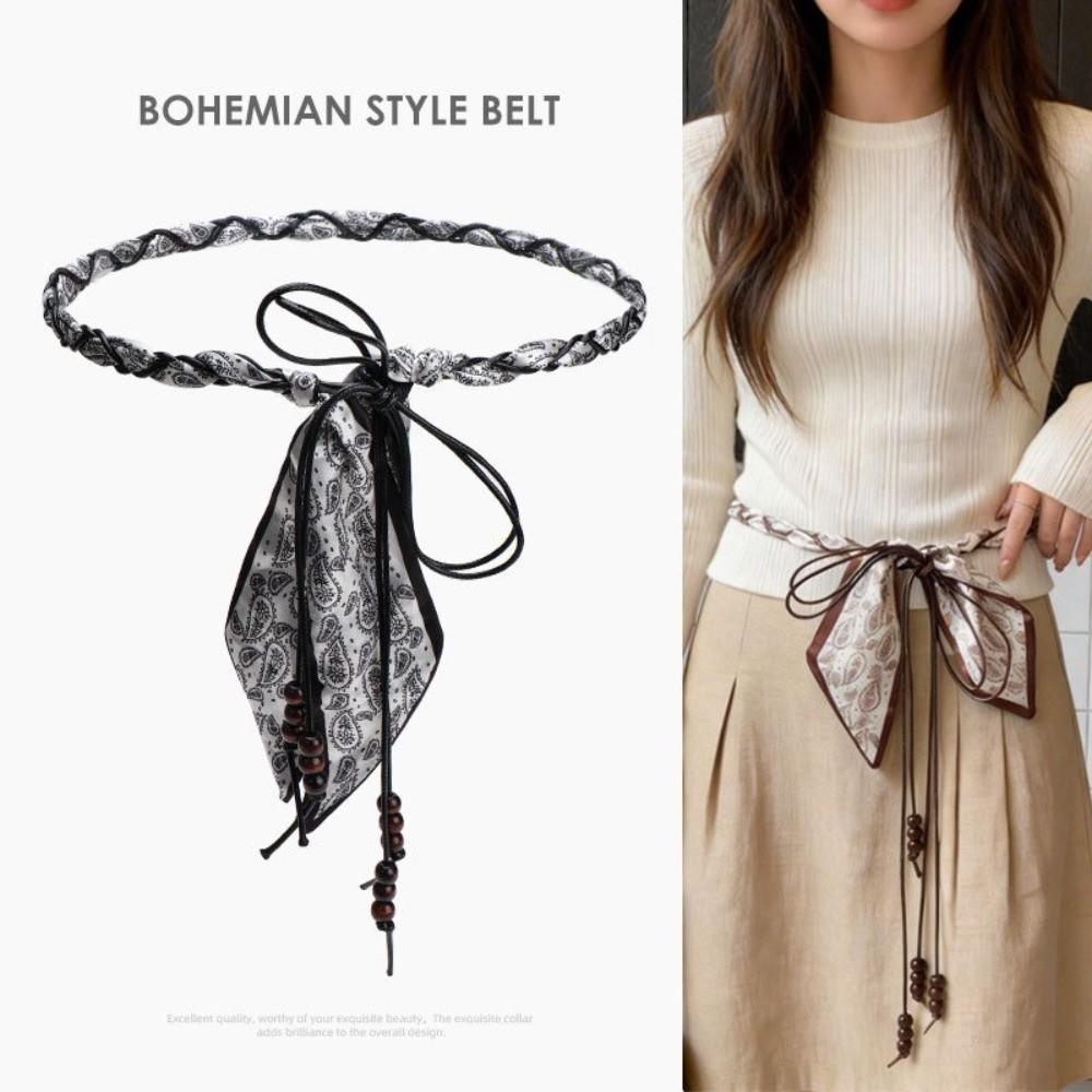 Wood Bead Tassel Flower Waist Chain Vintage Design Decorative Waist Rope With Skirt