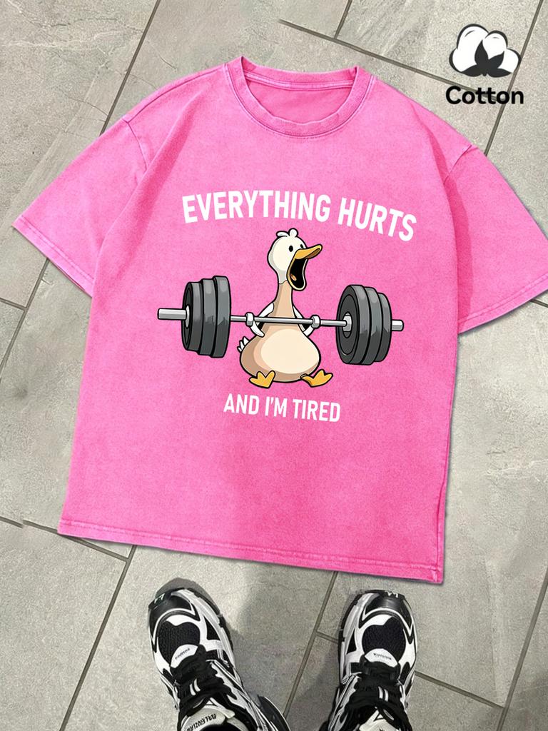 The Great Goose Striving For Fitness Washed Man Tee Loose Fashion TShirt Summer Cotton Short Sleeve Unisex AllMatch Clothing