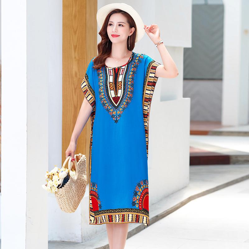 Ethnic Style Dress Fattened Summer Dress Women's Faux Cotton and Silk Skirt Loose Cotton and Silk Home Skirt
