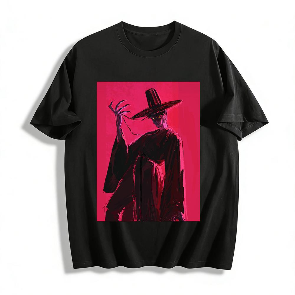 

Korean Ghostly Night Wanderer Print Top Trendy Niche Design Loose Casual Long Sleeve T-Shirt Pure cotton T-shirt 6XL