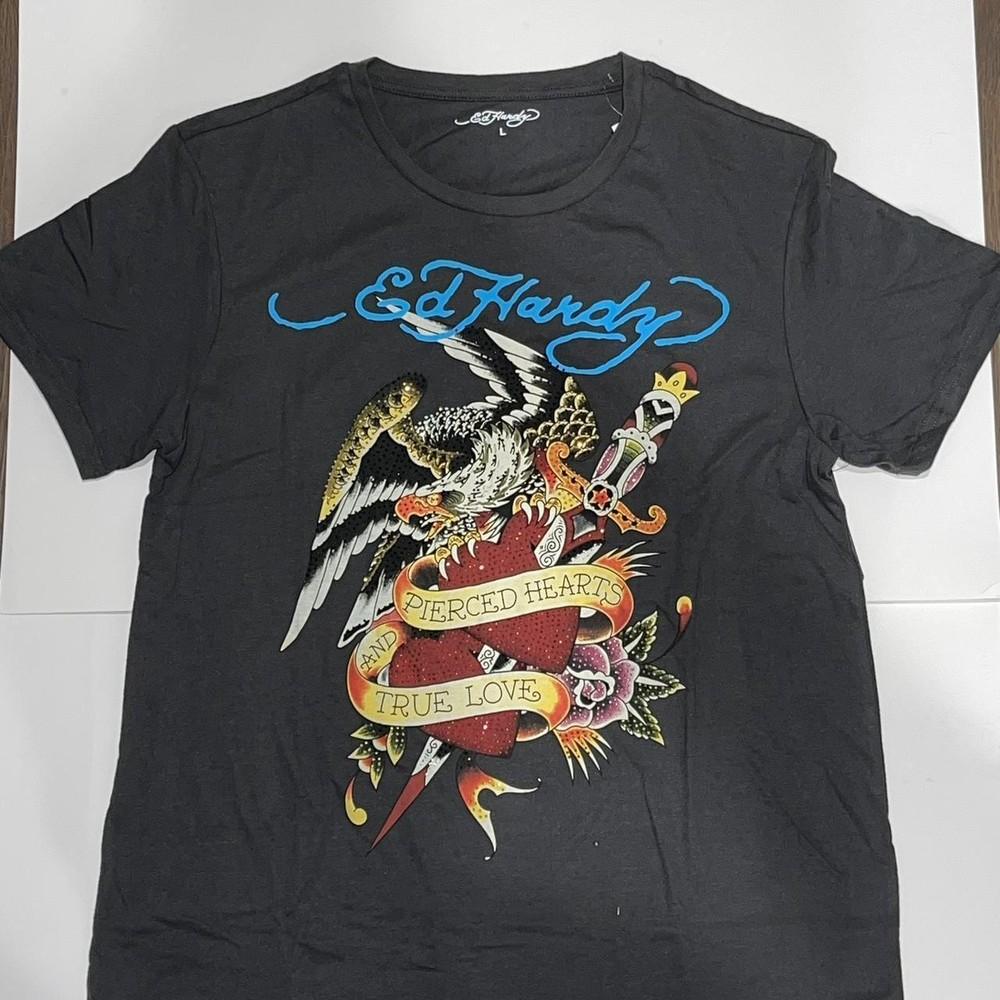 Koszula Ed Hardy, Ed Hardy Kolczykowane Serca i Prawdziwa Miłość Koszulka Unisex KH4860 Koszulka Unisex