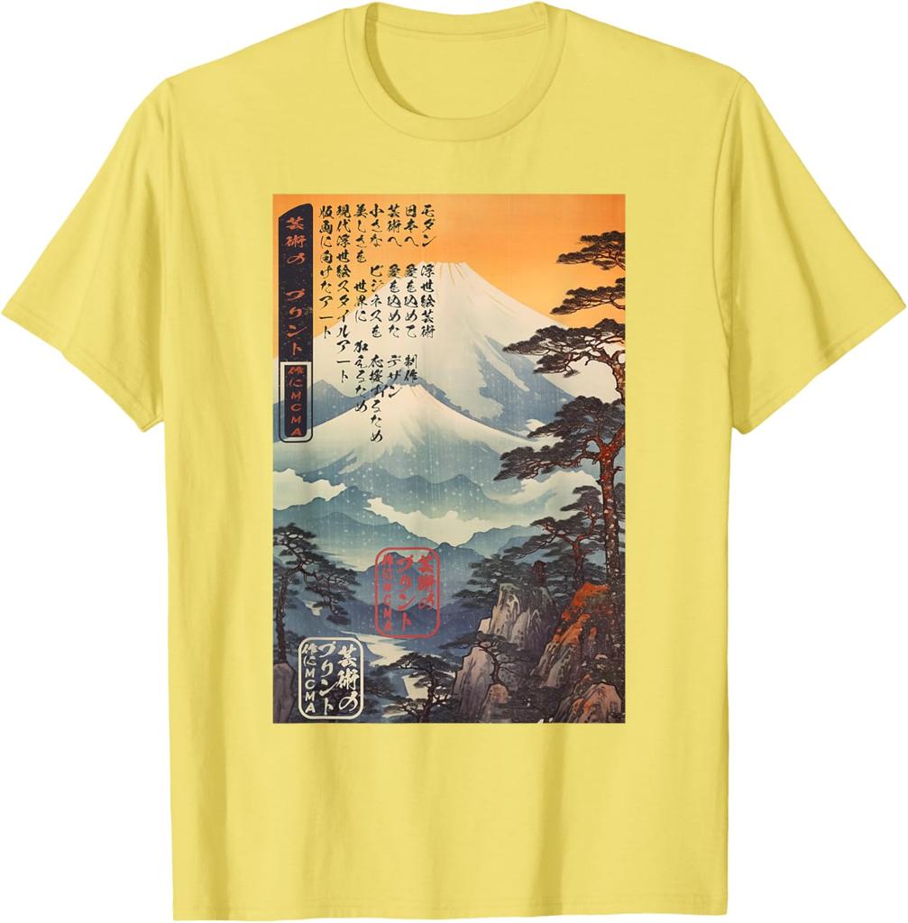 Ukiyoe Mount Fuji Landscape Japanese Woodblock Print Graphic Tee Mens Casual Short Sleeve TShirt