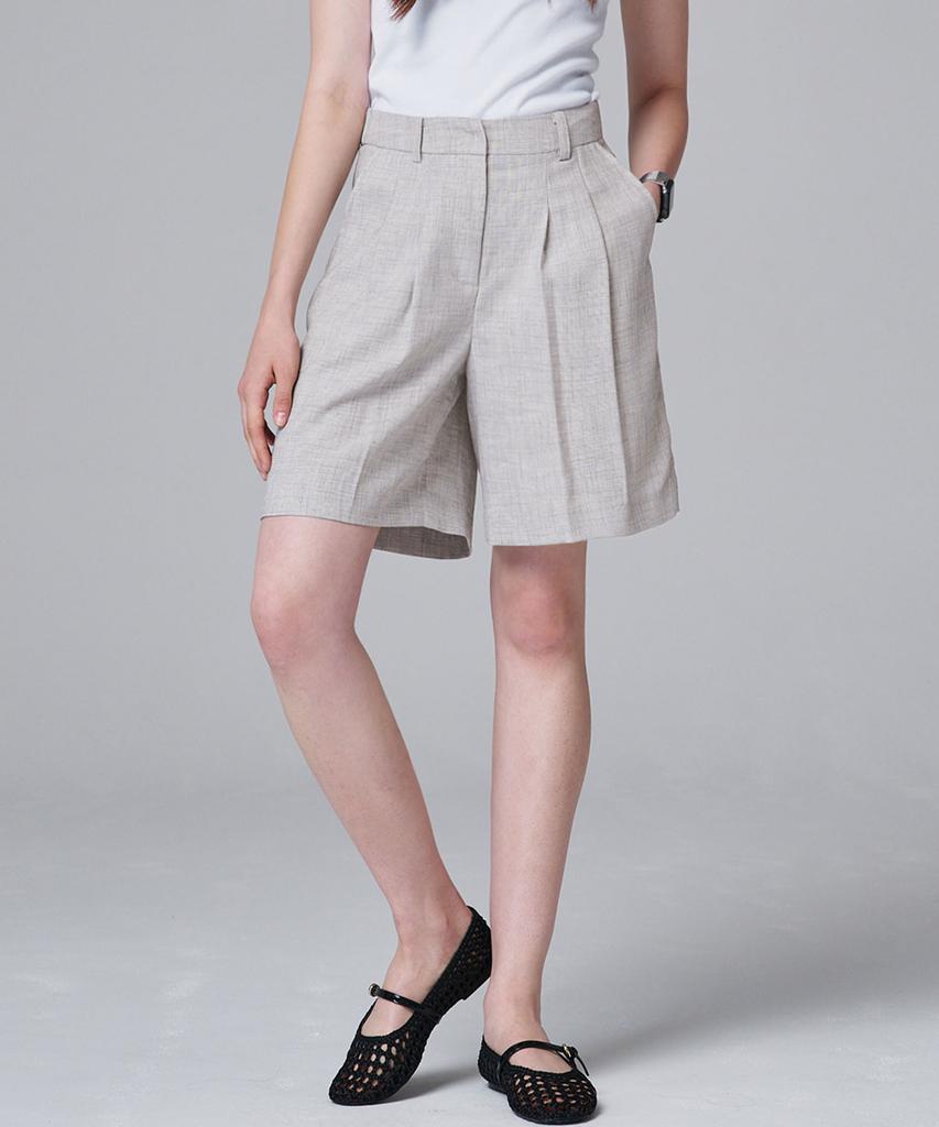 MALOUPE 2208 Lightweight Double-Pleat Half Pants (Beige)