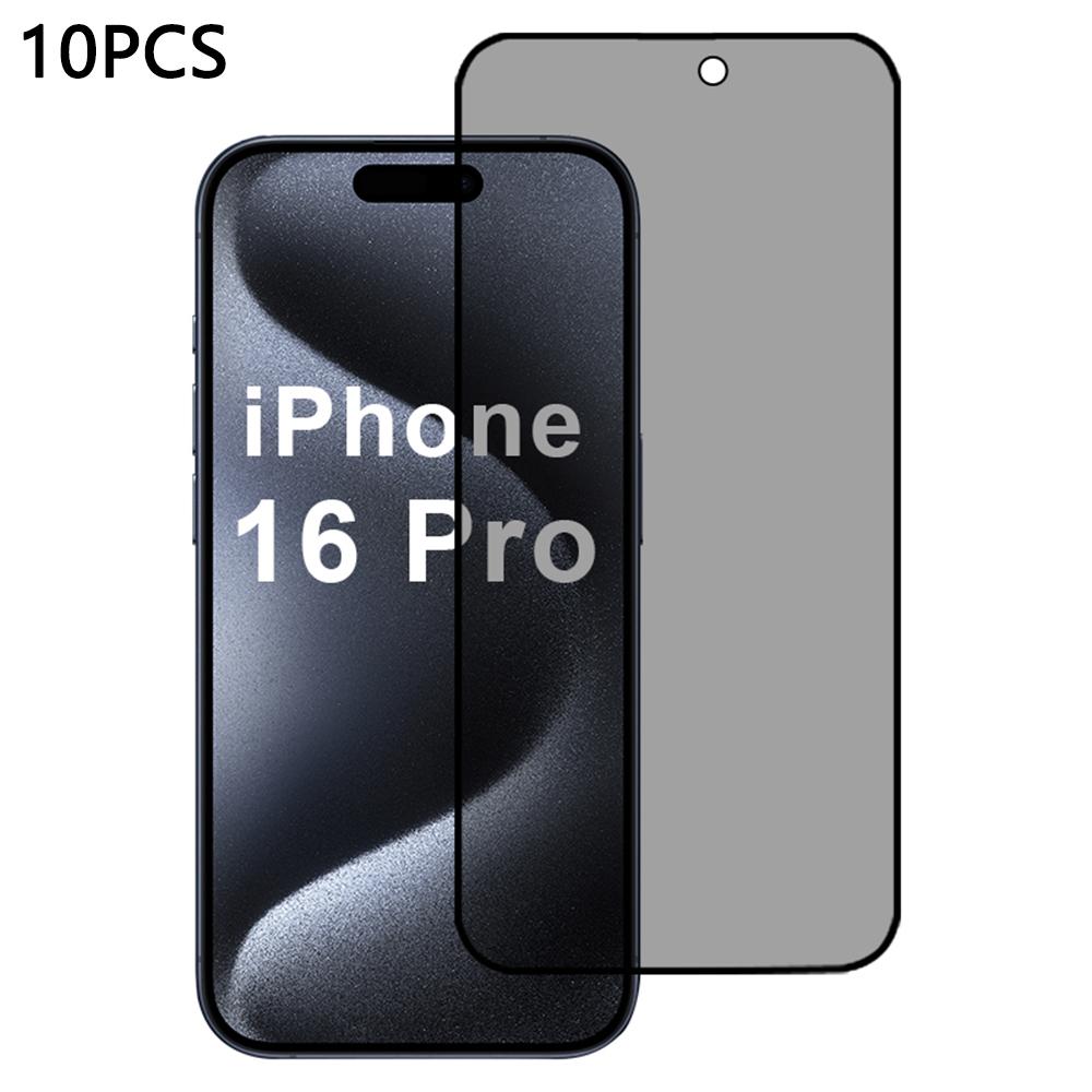 

10Pcs/Pack For iPhone 16 Pro Anti Spy Screen Protector 2.5D Silk Printing High Aluminum-Silicon Glass Film Type A