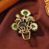 Creative Vintage Rhinestone Flower Brooch for Women Men Cactus Bouquet Lapel Pin Office Jewelry Gift