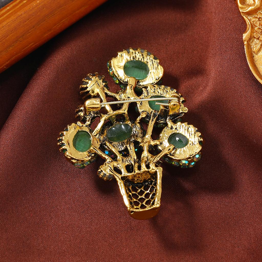 Creative Vintage Rhinestone Flower Brooch for Women Men Cactus Bouquet Lapel Pin Office Jewelry Gift