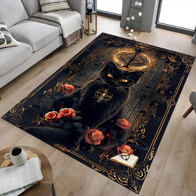 1PC Black cat Flannel Blanket Carpet Ultra Soft, Thick & Absorbent, Non Slip Machine Washable Mat for Entryway