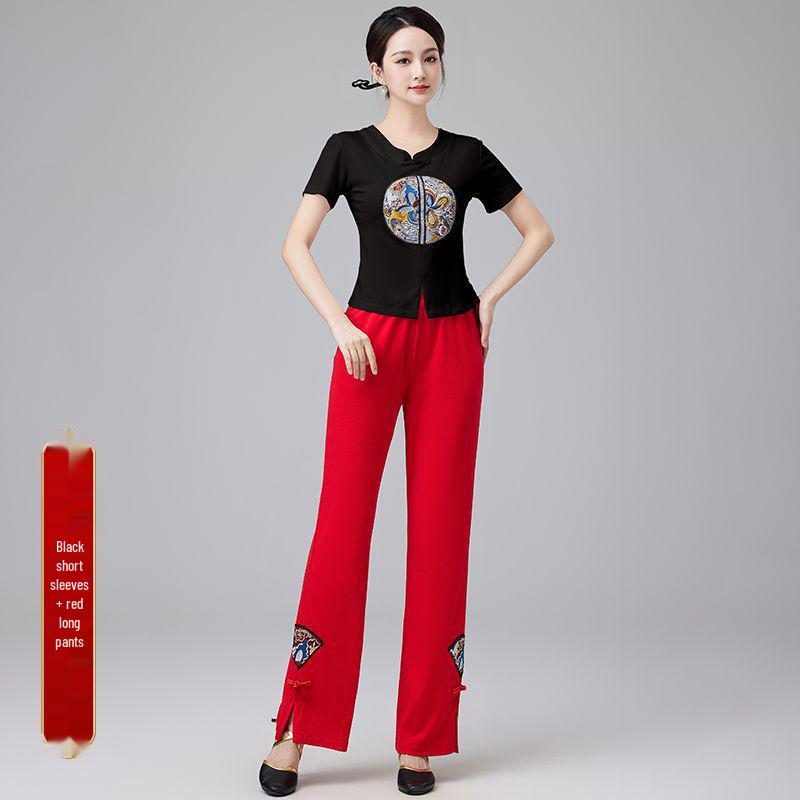 2024 Women's Chinese Style Dancewear: Short Sleeve Fitness Casual Top