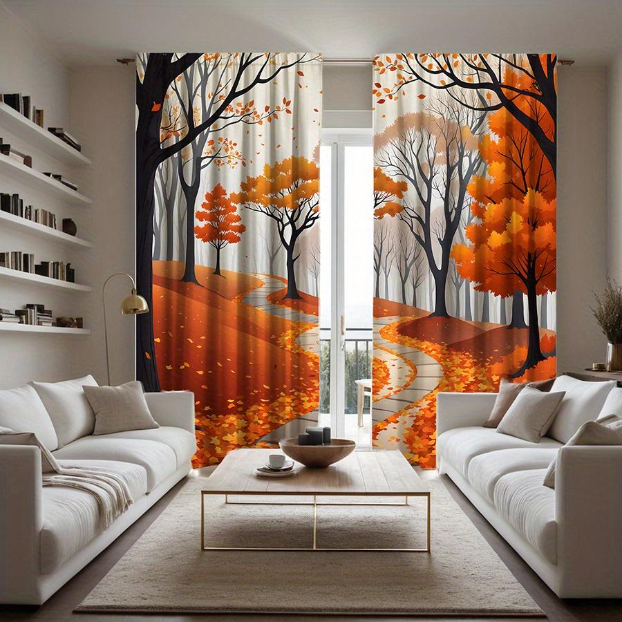 2pc Autumn Landscape Print Curtains   Polyester Fabric   Machine Washable   Suitable for Living Room and Bedroom Decoration