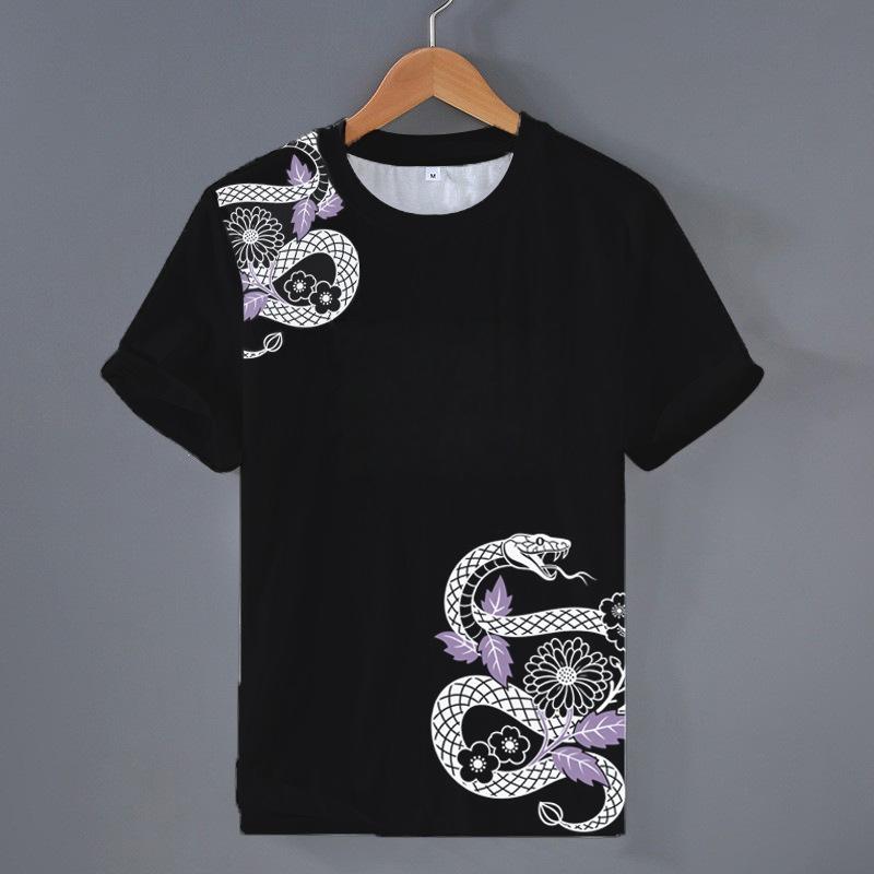 Simple Fashion Snake Pattern T Shirts For Men Classic Retro Style Men's Trendy All-Match High Street T-shirt Cool Oversized Tees