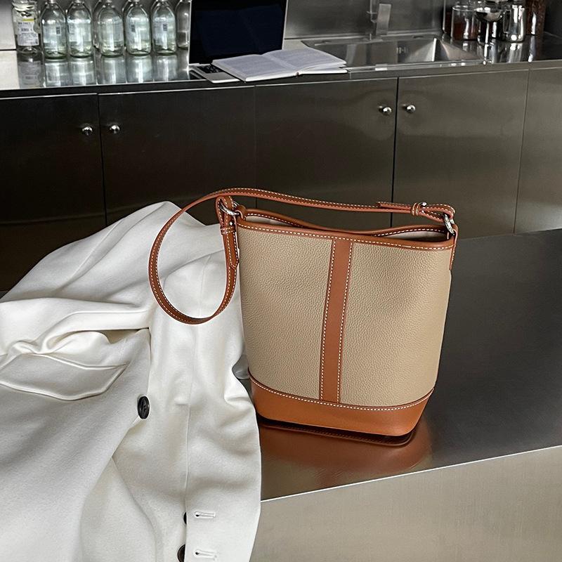 Bag High-end Exquisite Leather Bucket Bag Commuter Shoulder Messenger Bag First Layer Cowhide Women's Bag
