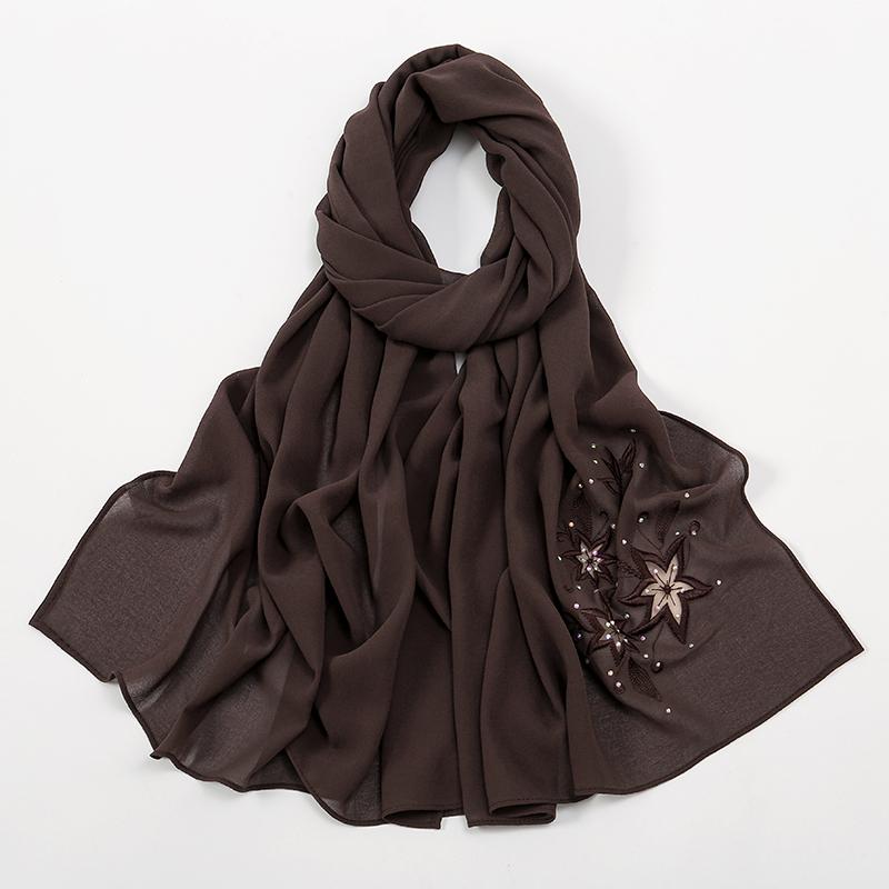 Nowy Haftowany Szyfonowy Hidżab Malezja Kobiety Islamskie Szale Muzułmańskie Hidżaby Chusta na Głowę Bawal Tudung Haftowana Szyfonowa Chusta Hidżab