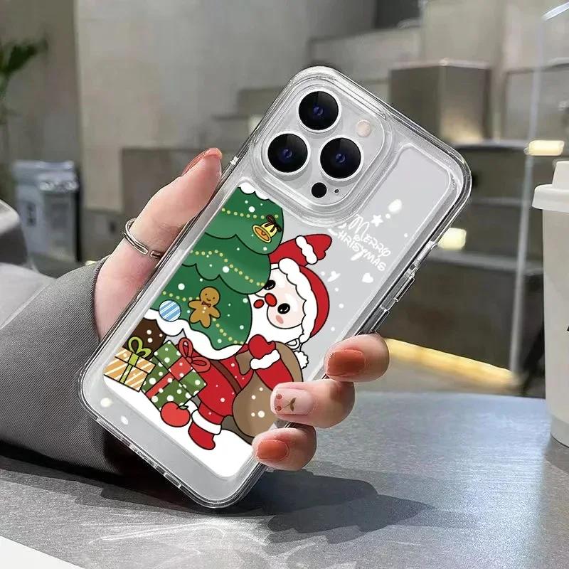 Soft Clear Phone Case For iPhone 17 16 11 12 13 14 15 Pro Max XS XR X 7 8  Cute Cartoon Santa Claus Elk Snowman Christmas Cover