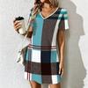Summer Fashion Women's V Neck Short Sleeve Retro Geometric Pattern Printed  Dress Sex Short Skirt Dresses