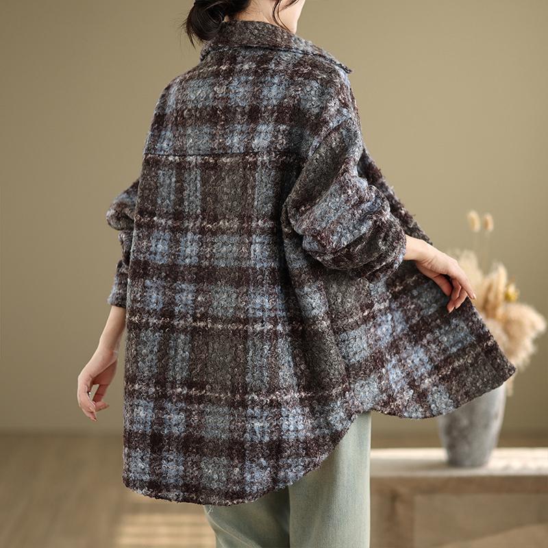 DIMANAF 2025 New Autumn Winter Plus Size Women Coats Jackets Cotton Thick Long Sleeve Loose Casual Outerwear Vintage Lady Plaid