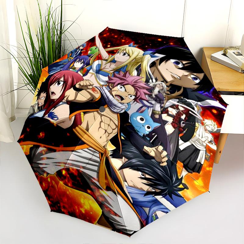 Fairy Tail Flame Folding Umbrella Travel 8 Paraphenoid Bones Three Folds Umbrella Travel