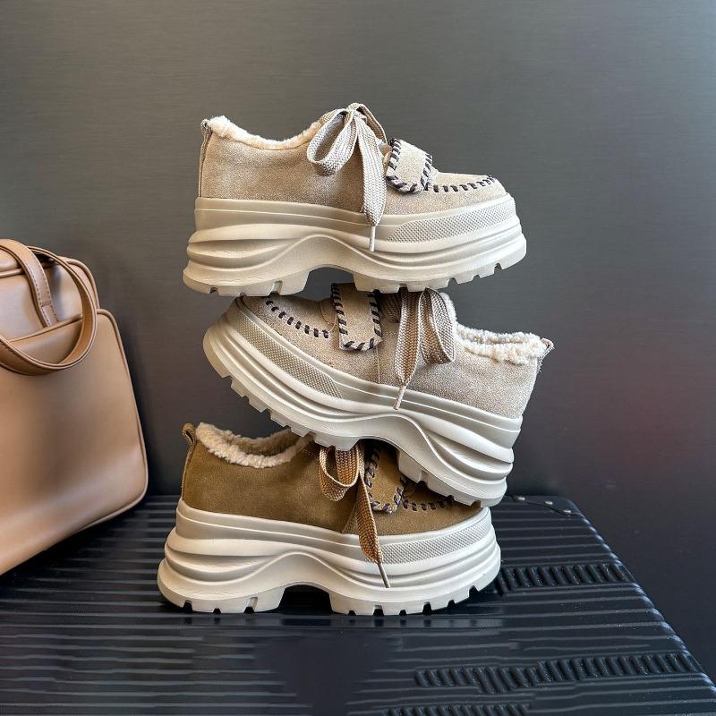 Winter New Thick-soled Velvet Dad Shoes Women's Brown Sports Board Shoes Velcro Casual Fluffy Shoes