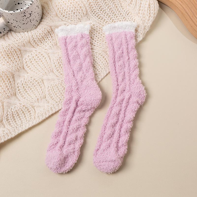 Female Autumn and Winter Plus Velvet and Thick Coral Velvet Floor Cotton Socks