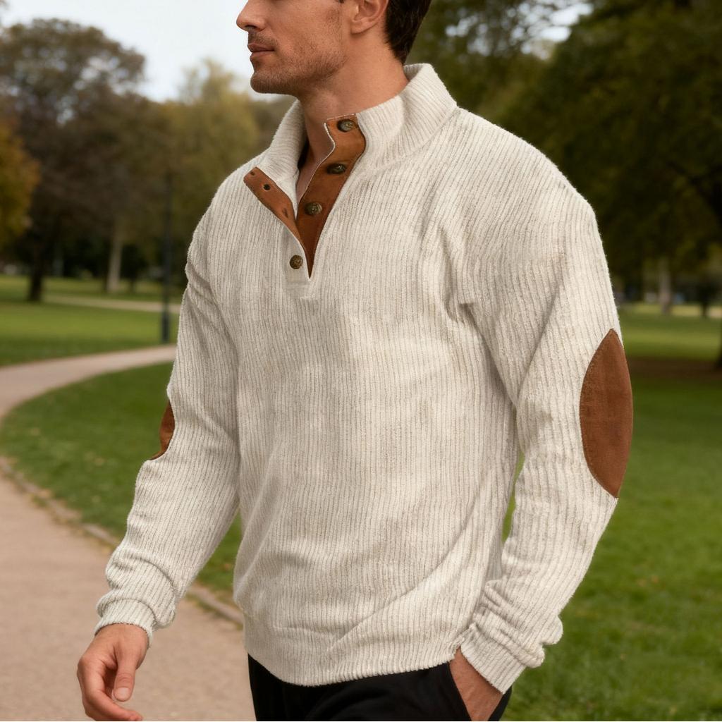 New Men's Casual Corduroy Patch Stand Collar Sweatshirt - Loose Fit Oversized Menswear