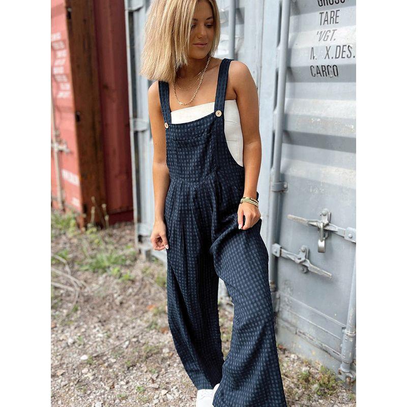 American Shiying Trendy Printed Checks Jumpsuit Women 2025 Summer New Arrival Wide-Leg Suspender Jumpsuit Women