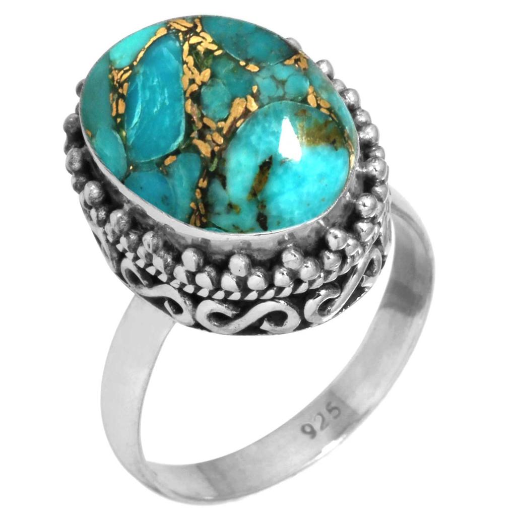 925 Sterling Silver Ring Women Gemstone Handmade Jewelry Anniversary Gift Blue Green Purple Copper Turquoise Pearl Lapis Mother Of Pearl Boho