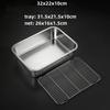 Deep Square Plate Basin with Rack Pallet Stainless Steel Bbq Fast Food Plate with Grid Mesh Dessert Dinner Set Restaurant Trays