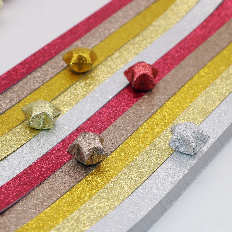 Glitter Origami Wishing Stars: Handmade Five-Pointed Colored Paper for Star Folding with Optional Colors
