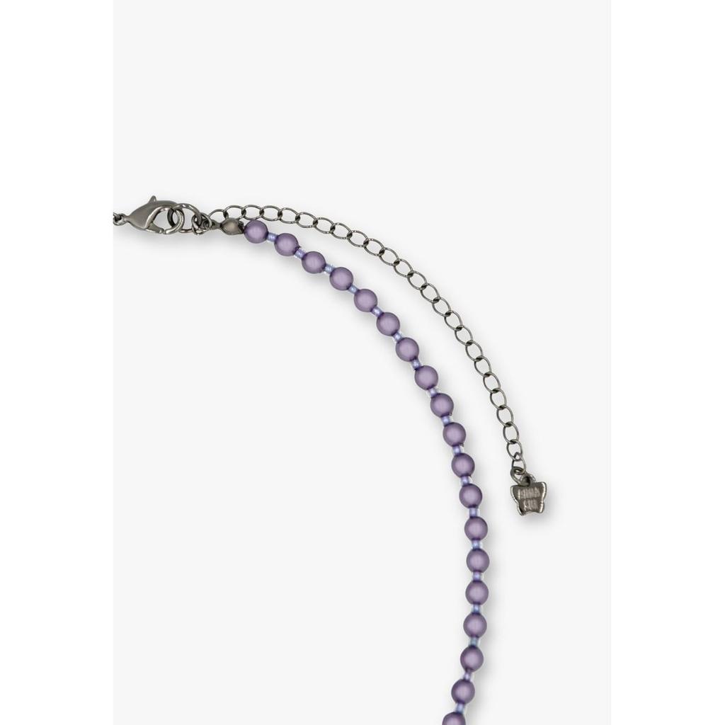 ANNA SUI Butterfly Motif Pearl Necklace Removable Charm Gunmetal Plated Choker SAMN207534XV