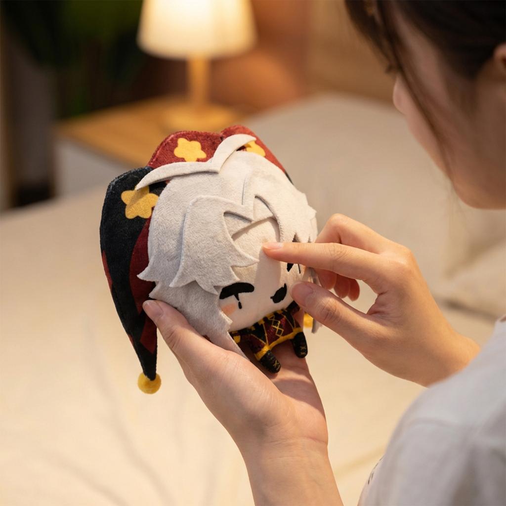 Cute Pierrot Plush Doll - Chibi Clown Stuffed Toy With Printed Design, Soft Anime- Pillow For Kids & Collectors