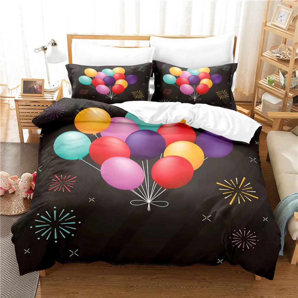Watercolor Duvet Cover Hand Painted Style Floating Hot Air Balloons Clouds Print Decorative Bedding Set Blue Pink Coral Children