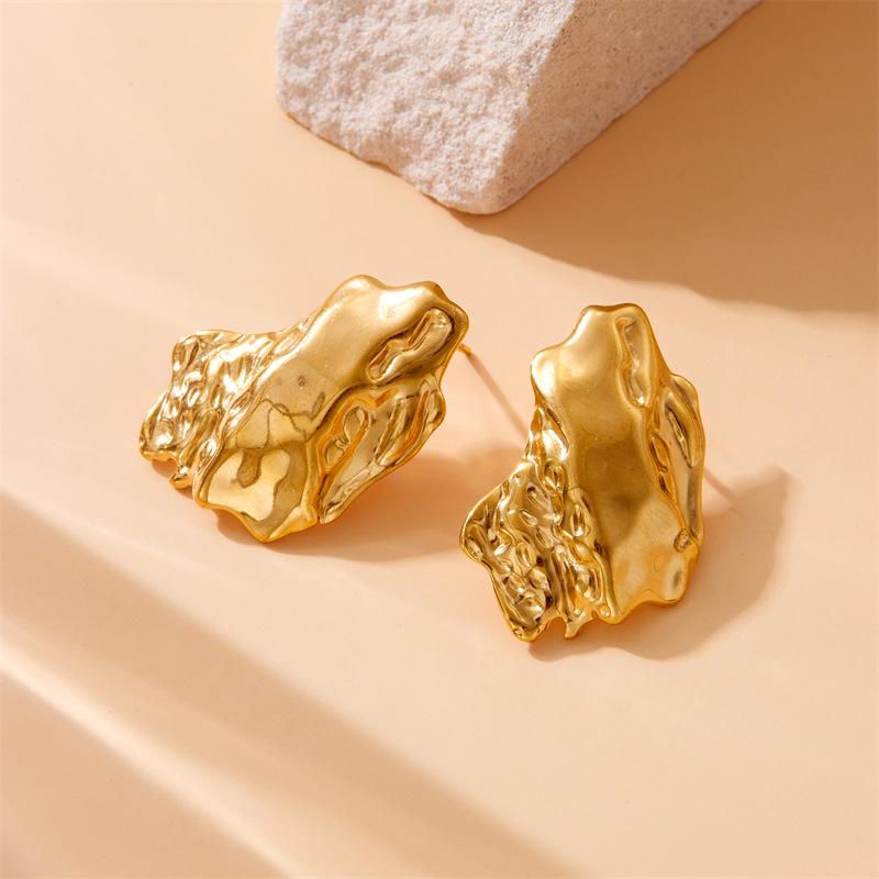 Fashion Irregular Geometry Ladies Stud Earrings 18K Gold Plated Stainless Steel Premium Texture Luxury Jewelry for Gift