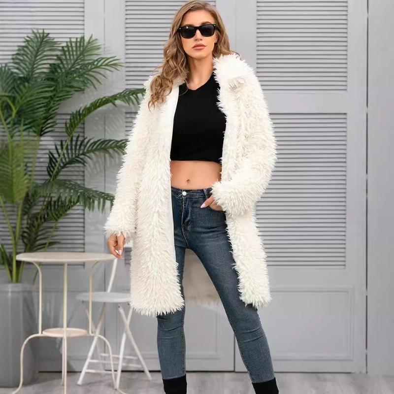 Women's Imitation Fur Jacket Top Plush Lapel Coat Long Autumn and Winter New