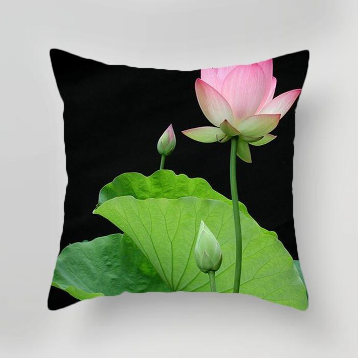 Plant Flower Lotus Pattern Decorative Pillowcase Living Room Bedroom Square Cushion Pillowcase