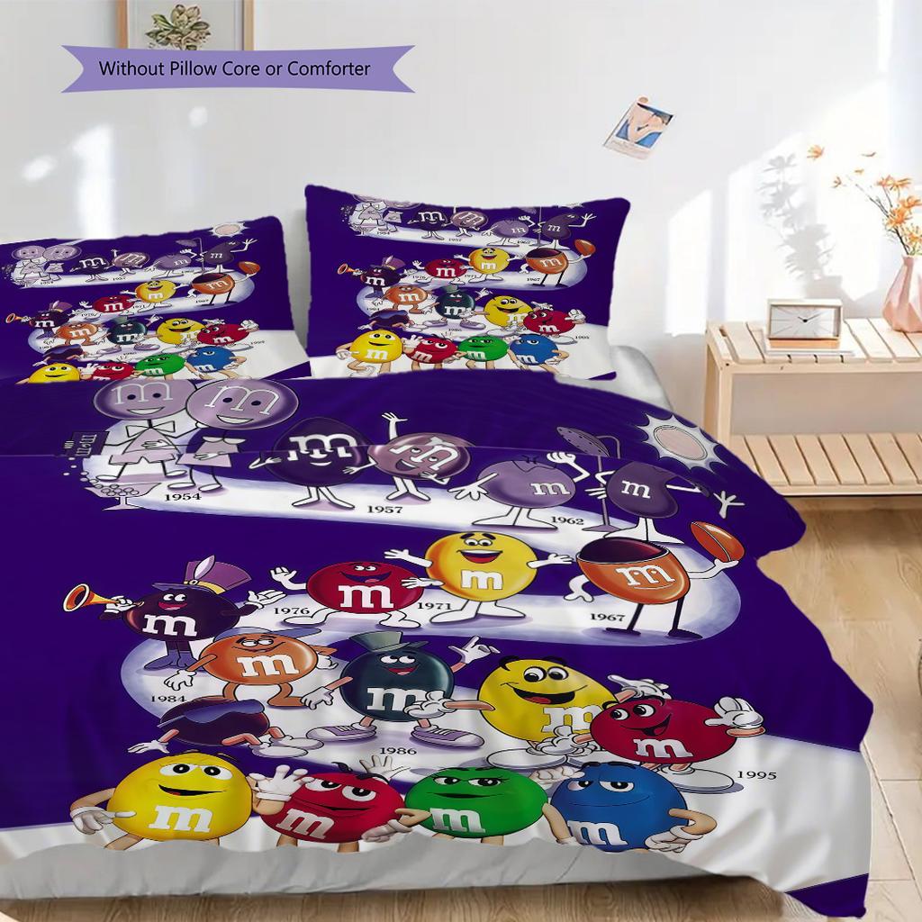 MMs Colorful Characters Bedding(1 * duvet cover + 2 * pillowcase, without core) Bedding set Soft and comfortable Duvet cover and pillowcase