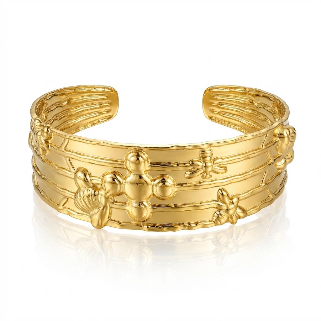 

Textured Bee Insect Stainless Steel Bangle For Women Vintage Animal Style Waterproof Cuff Jewelry Gift