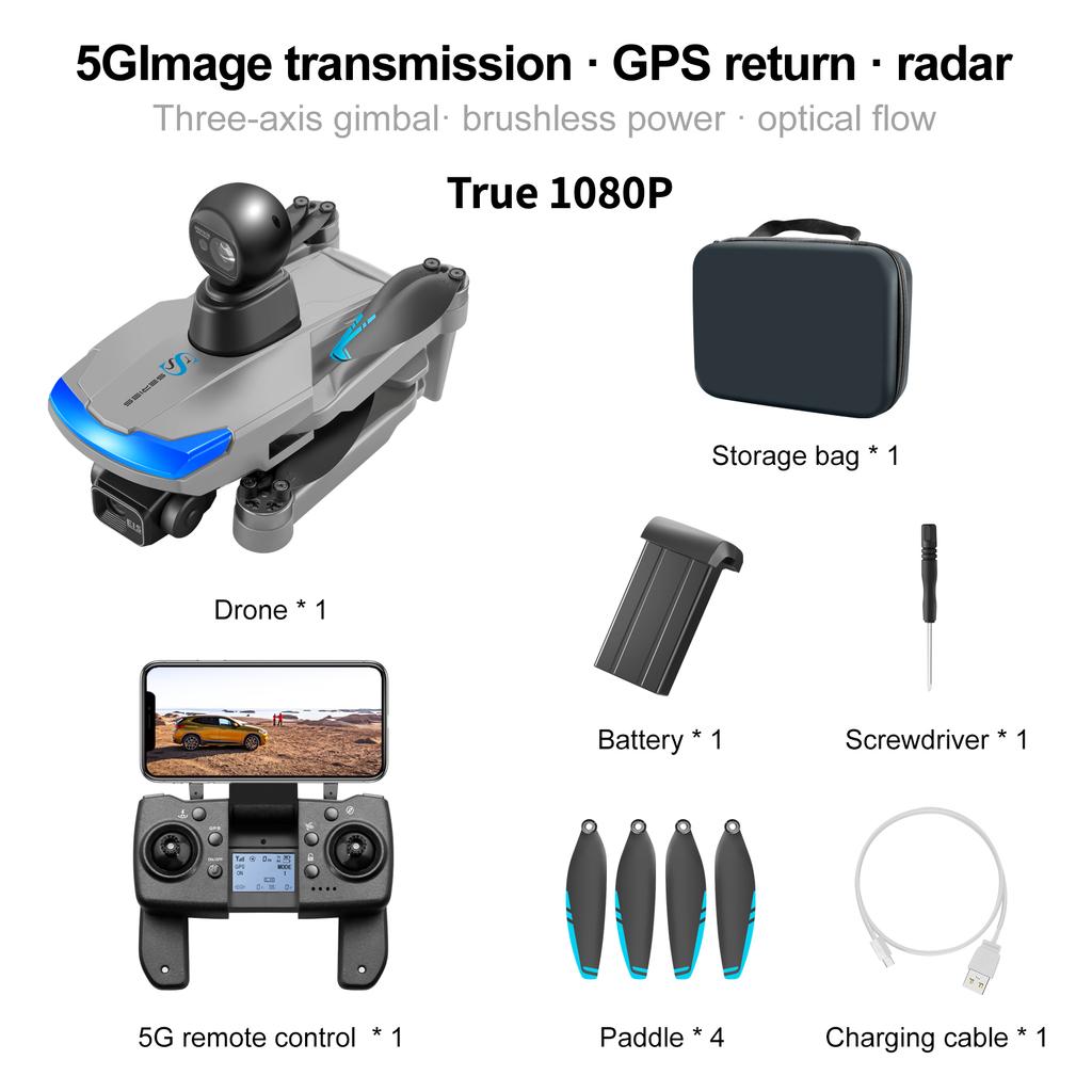 Nuevo Dron Profesional S185 GPS Retorno 5G Verdadero 2.7K HD Cámara Dual Control Remoto con Pantalla Táctil PTZ de 3 Ejes Evitación de Obstáculos Dron