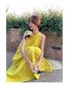 Elegant Yellow Sleeveless Halter Neck A-line Dress - Women's Retro Resort Style.