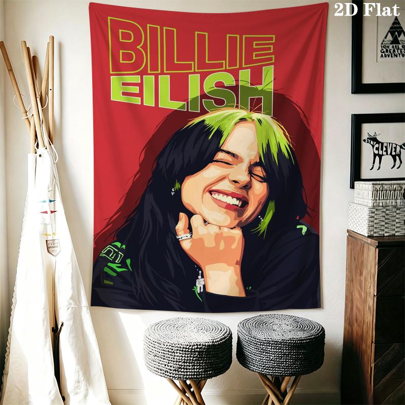 Billie Eilish Wall Tapestry Aesthetic Wall Hanging Printed Fabric Blanket Decorative Tapestries for Bedroom Living Room Home Decor